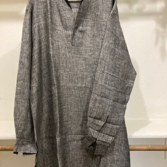 Grey black linen kurta - Picture 2 of 4